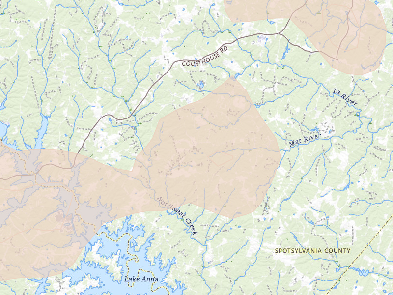 Radar-estimated hail-size map of the storm over Partlow, VA on Jul 4, 2026
