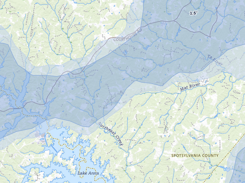 NEXRAD radar-signature map of the hail over Partlow, VA