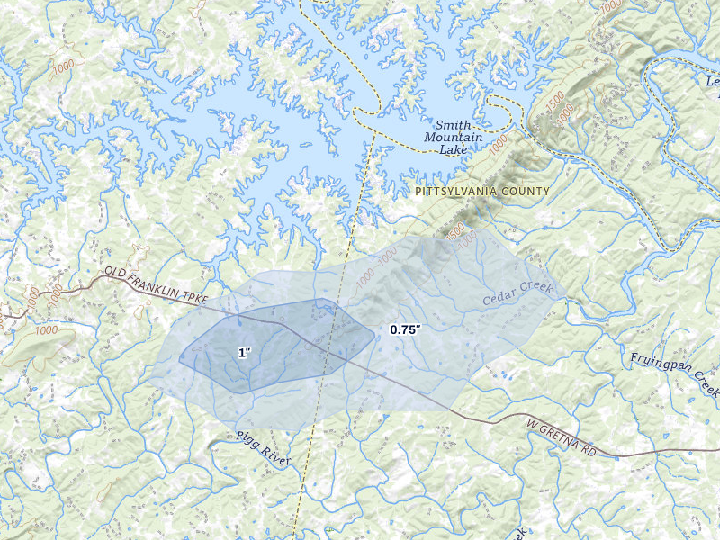 NEXRAD radar-signature map of the hail over Penhook, VA