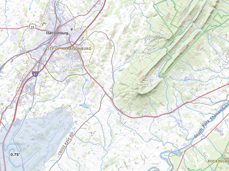 NEXRAD radar-signature map of the hail storm over Penn Laird, VA on Jul 5, 2026