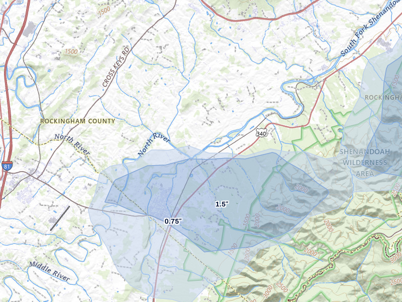 NEXRAD radar-signature map of the hail over Port Republic, VA