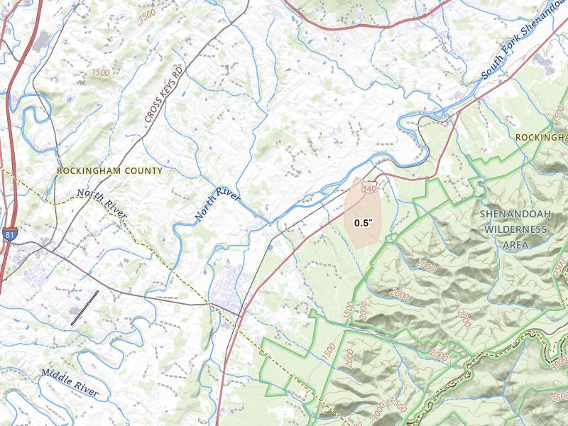 Radar-estimated hail-size map of the storm over Port Republic, VA