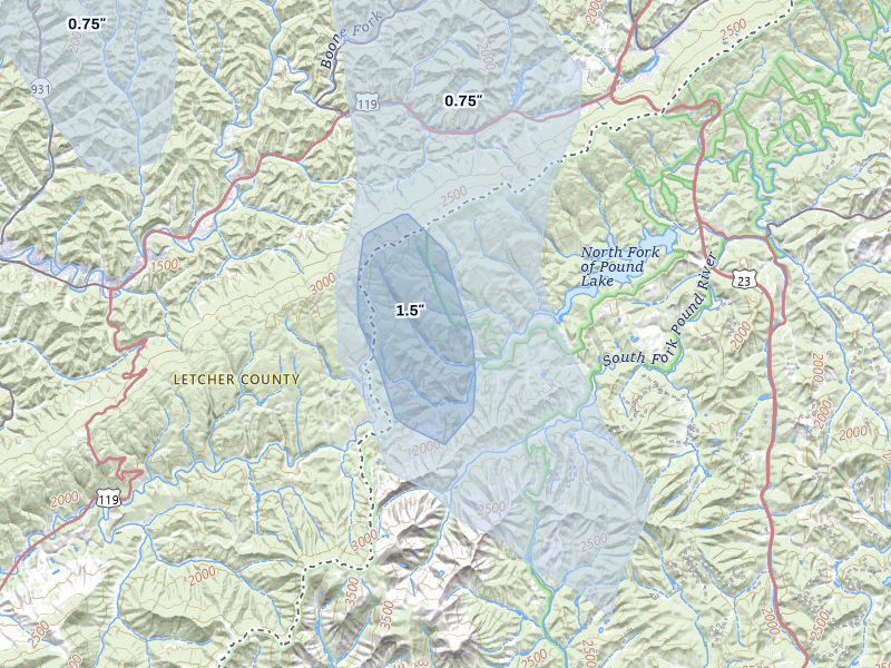 NEXRAD radar-signature map of the hail storm over Pound, VA on Aug 11, 2026