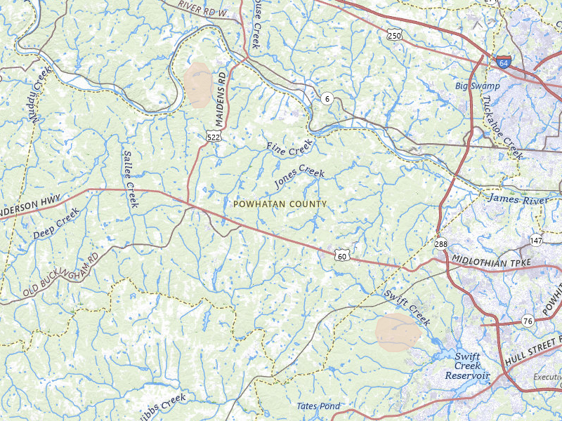 Radar-estimated hail-size map of the storm over Powhatan, VA on Jul 6, 2026