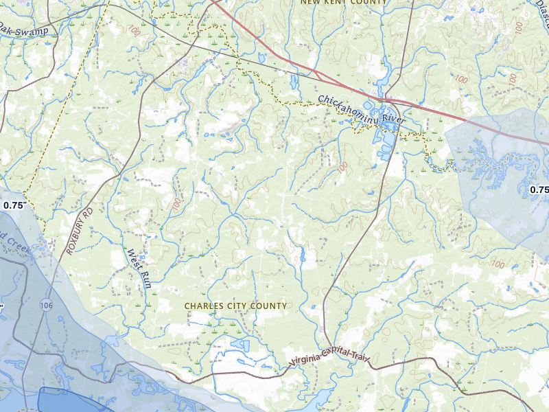 NEXRAD radar-signature map of the hail storm over Providence Forge, VA on Jul 28, 2026