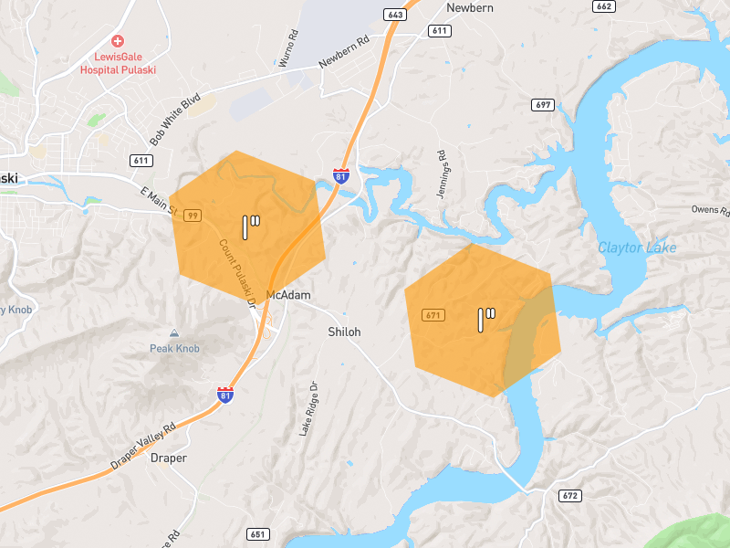 Hail map of Pulaski, VA on Jul 28, 2026, hail up to 1"