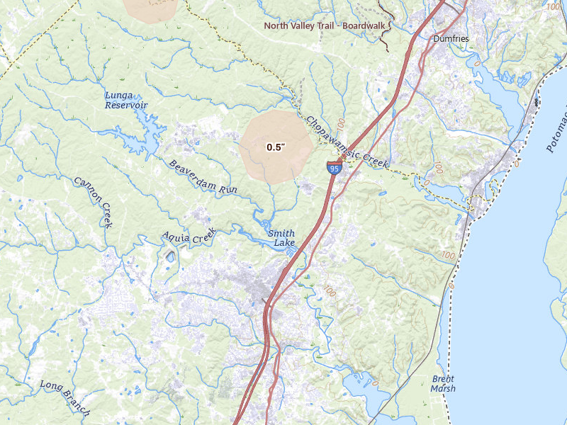 Radar-estimated hail-size map of the storm over Quantico, VA