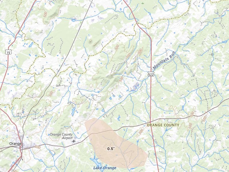 Radar-estimated hail-size map of the storm over Rapidan, VA on Jun 11, 2026
