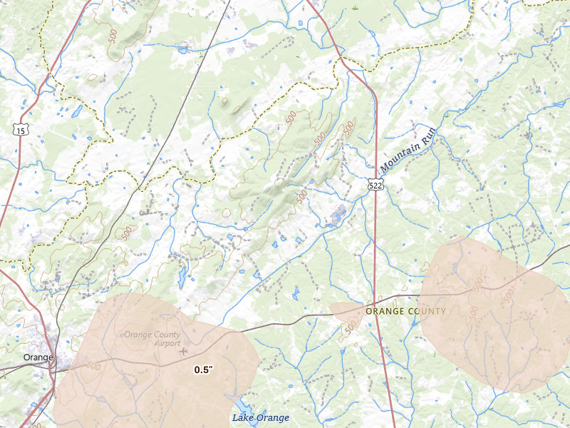 Radar-estimated hail-size map of the storm over Rapidan, VA on Sep 2, 2026