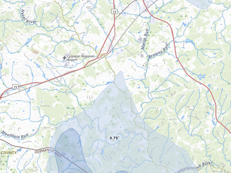 NEXRAD radar-signature map of the hail storm over Remington, VA on Jul 5, 2026