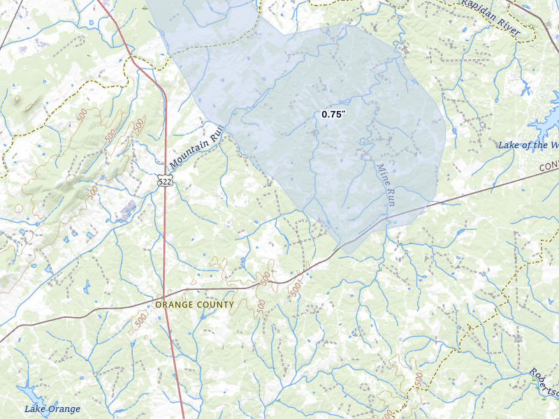 NEXRAD radar-signature map of the hail over Rhoadesville, VA