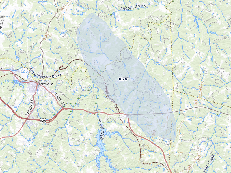 NEXRAD radar-signature map of the hail over Rice, VA