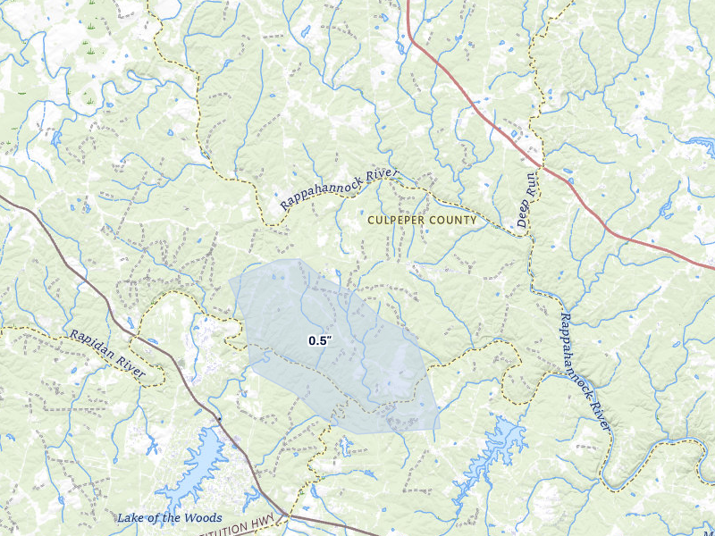 NEXRAD radar-signature map of the hail over Richardsville, VA