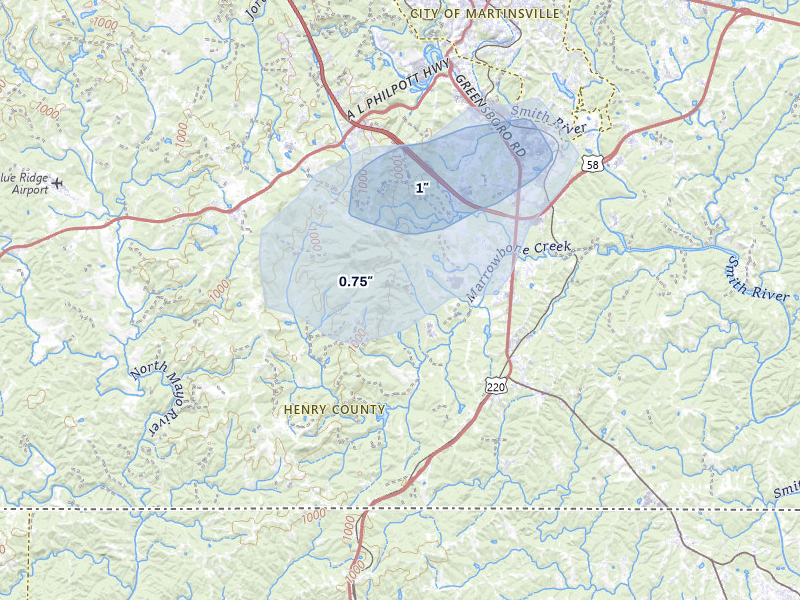 NEXRAD radar-signature map of the hail over Ridgeway, VA