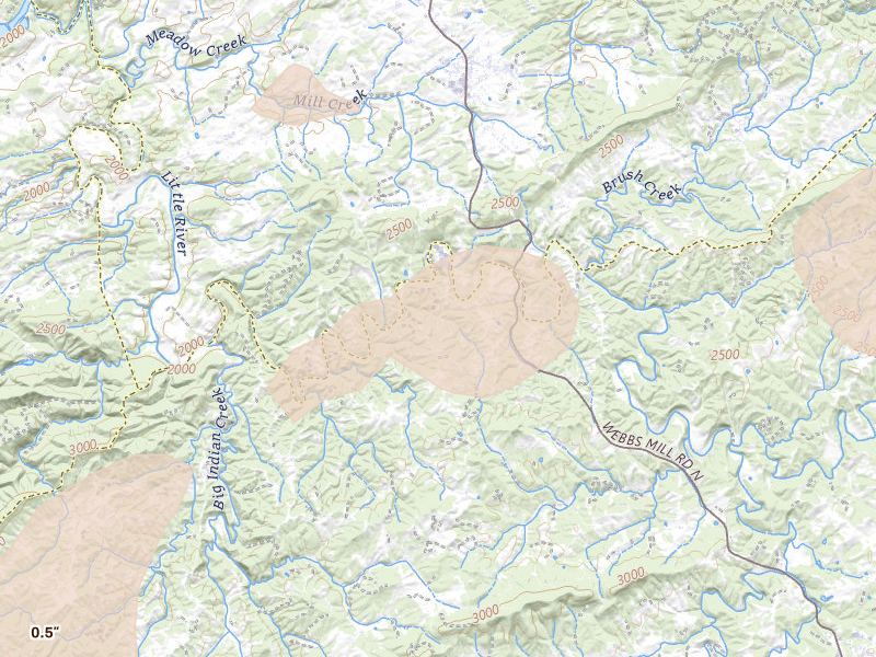 Radar-estimated hail-size map of the storm over Riner, VA on Aug 22, 2026