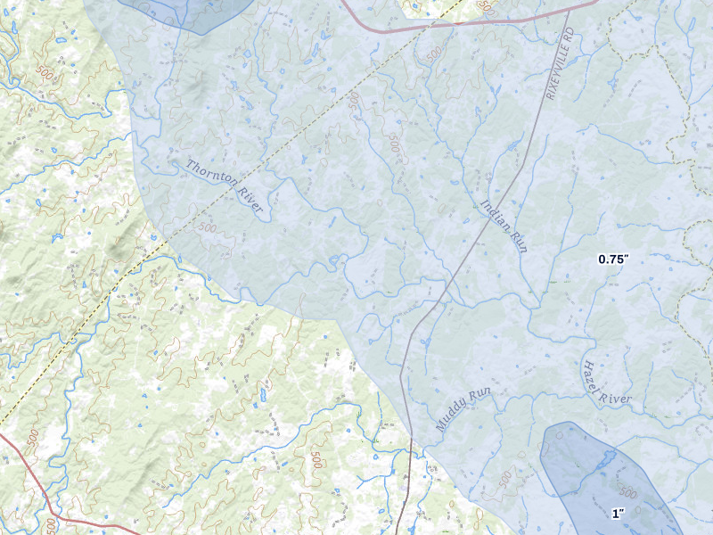 NEXRAD radar-signature map of the hail over Rixeyville, VA