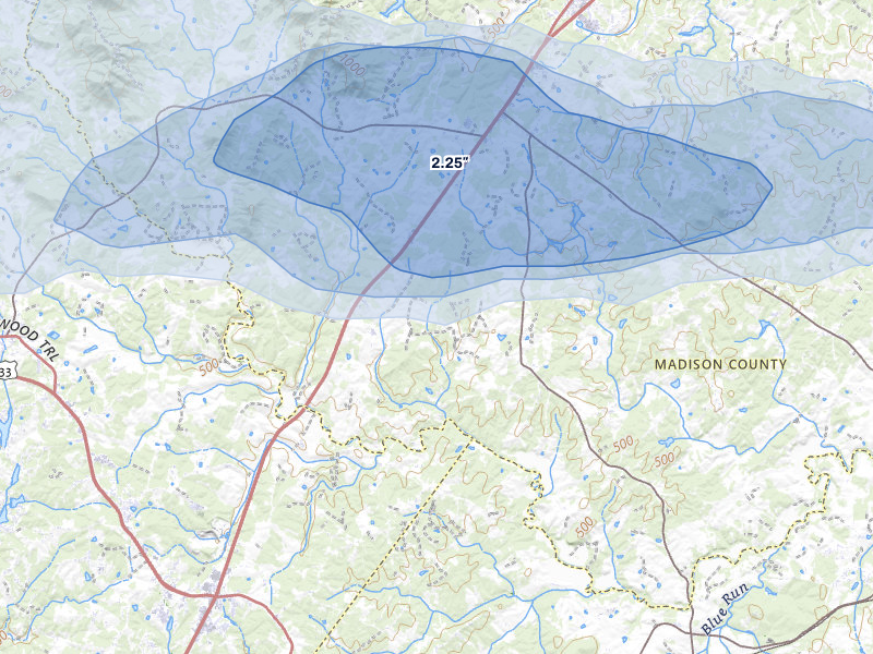 NEXRAD radar-signature map of the hail over Rochelle, VA