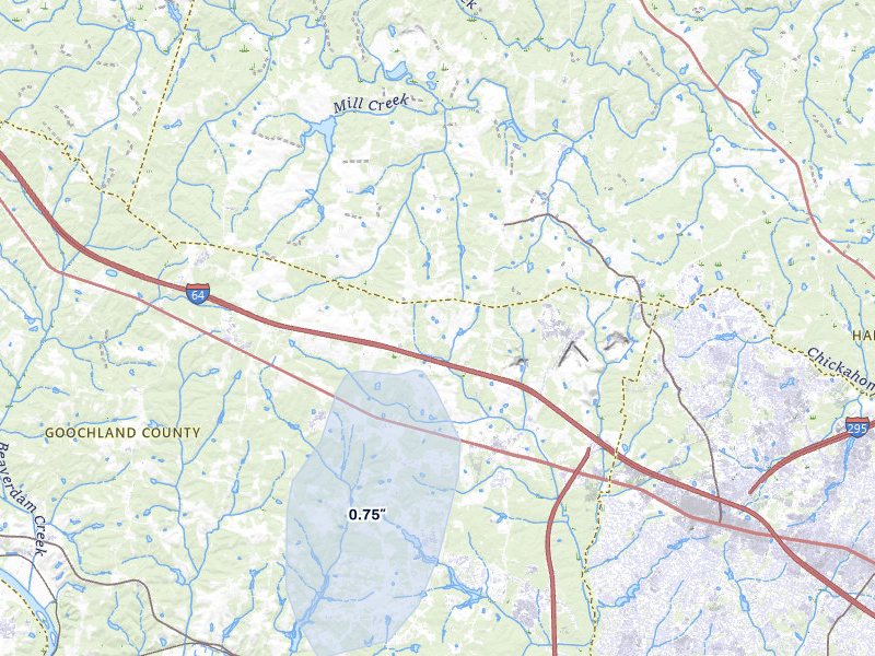NEXRAD radar-signature map of the hail storm over Rockville, VA on Jul 6, 2026