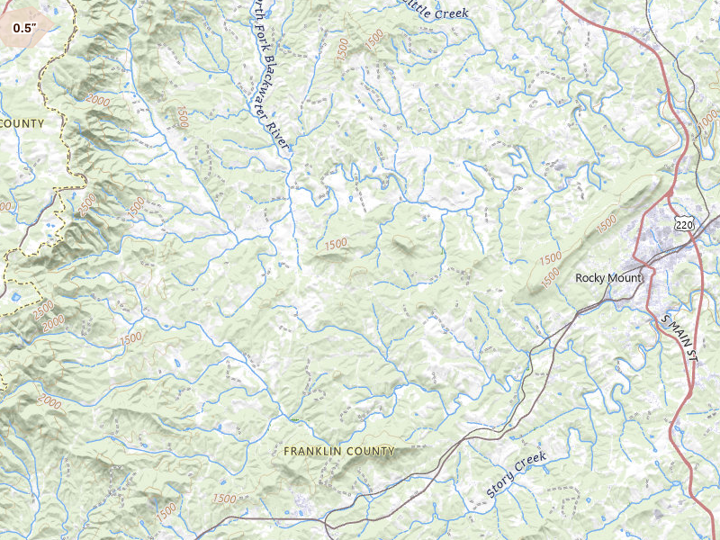 Radar-estimated hail-size map of the storm over Rocky Mount, VA on Jul 21, 2026