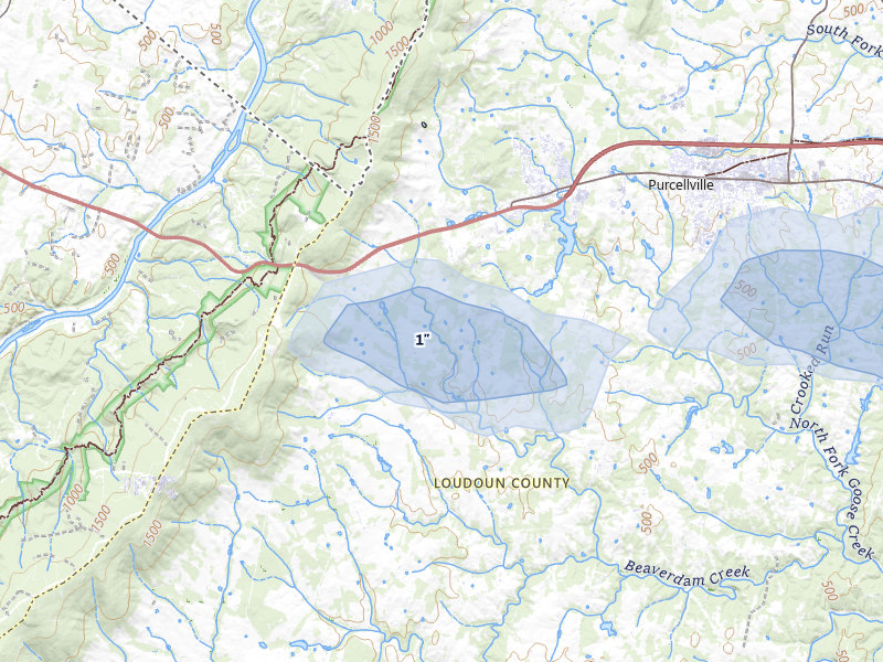 NEXRAD radar-signature map of the hail over Round Hill, VA