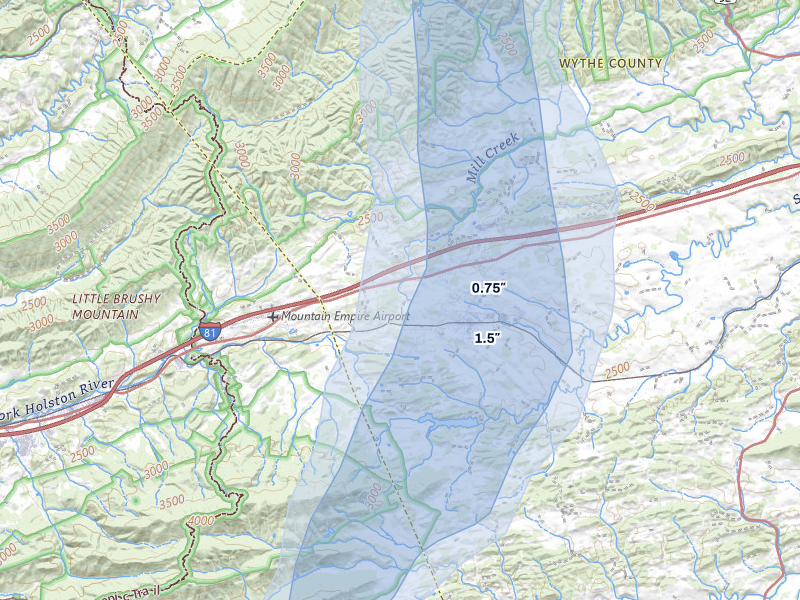 NEXRAD radar-signature map of the hail over Rural Retreat, VA