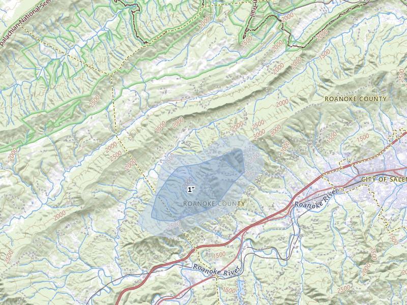 NEXRAD radar-signature map of the hail storm over Salem, VA on Apr 1, 2026
