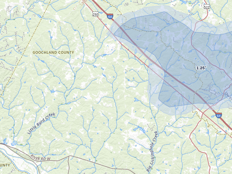 NEXRAD radar-signature map of the hail storm over Sandy Hook, VA on Jul 5, 2026