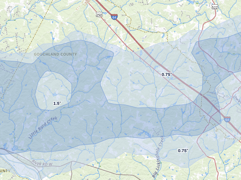 NEXRAD radar-signature map of the hail storm over Sandy Hook, VA on Jul 21, 2026