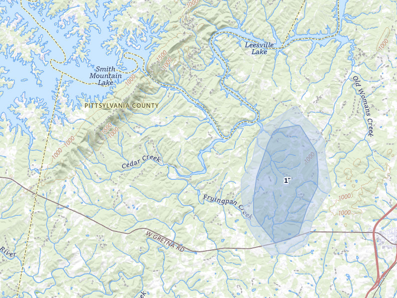 NEXRAD radar-signature map of the hail storm over Sandy Level, VA on Jul 4, 2026