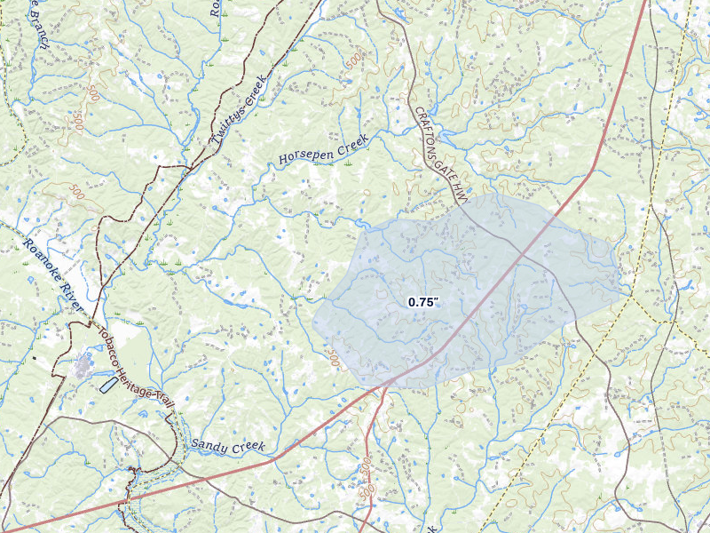 NEXRAD radar-signature map of the hail over Saxe, VA