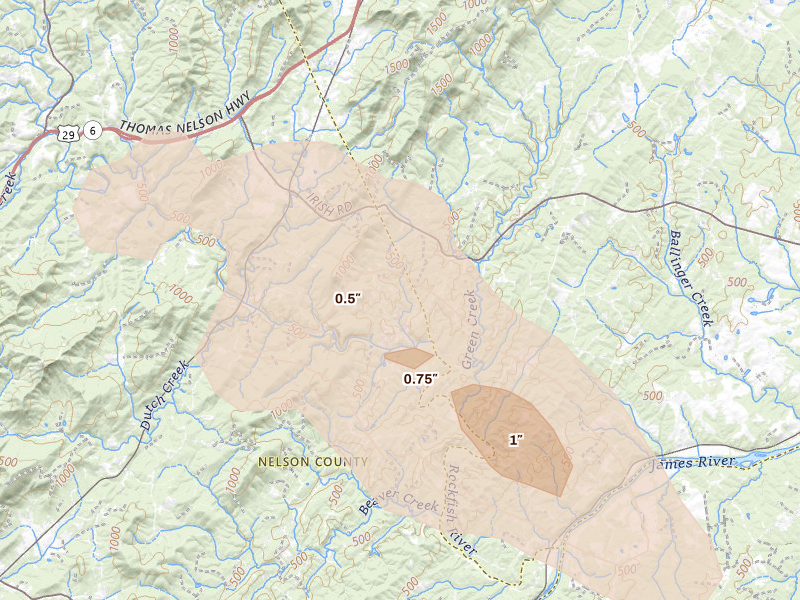 Radar-estimated hail-size map of the storm over Schuyler, VA