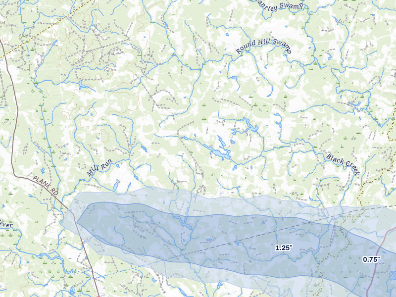 NEXRAD radar-signature map of the hail storm over Sedley, VA on Jul 28, 2026