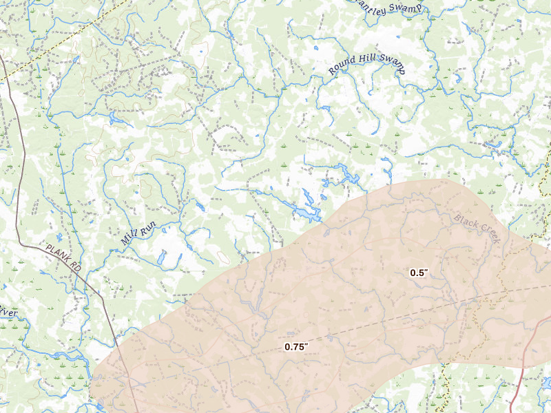 Radar-estimated hail-size map of the storm over Sedley, VA