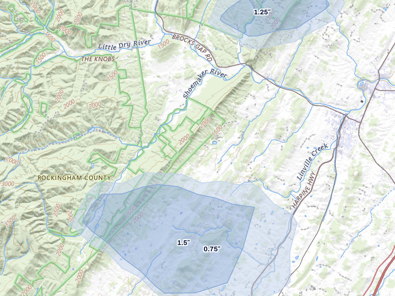 NEXRAD radar-signature map of the hail storm over Singers Glen, VA on Sep 2, 2026