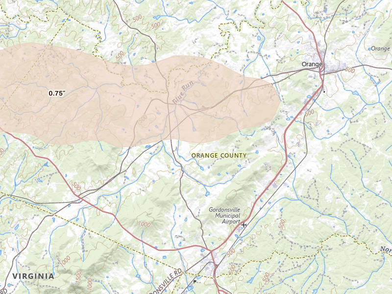 Radar-estimated hail-size map of the storm over Somerset, VA on Aug 22, 2026