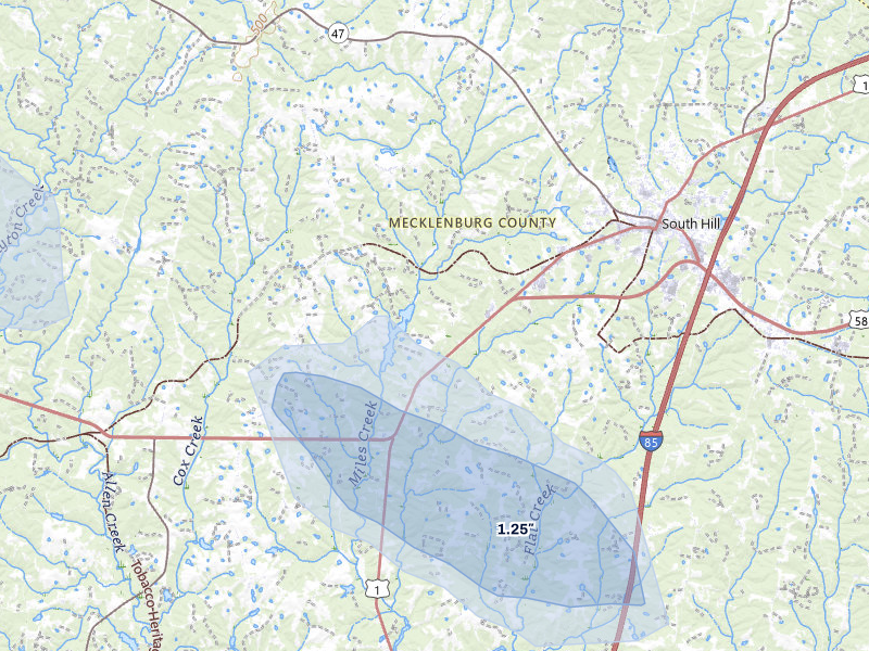 NEXRAD radar-signature map of the hail storm over South Hill, VA on Jul 6, 2026