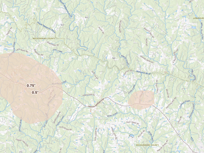 Radar-estimated hail-size map of the storm over South Hill, VA