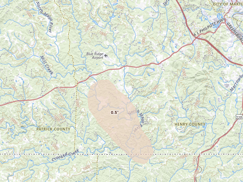 Radar-estimated hail-size map of the storm over Spencer, VA on Sep 4, 2026