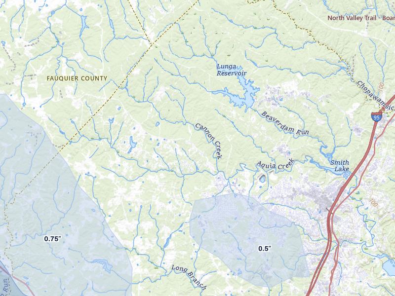 NEXRAD radar-signature map of the hail over Stafford, VA