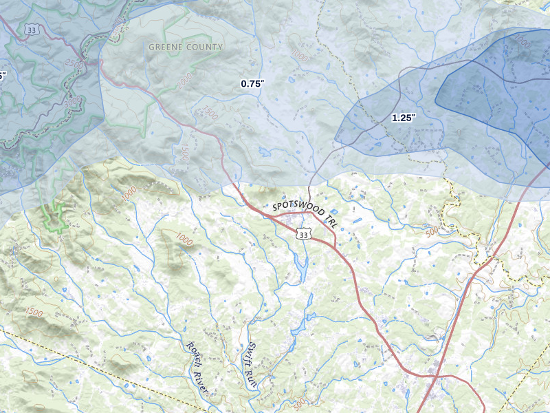 NEXRAD radar-signature map of the hail over Stanardsville, VA