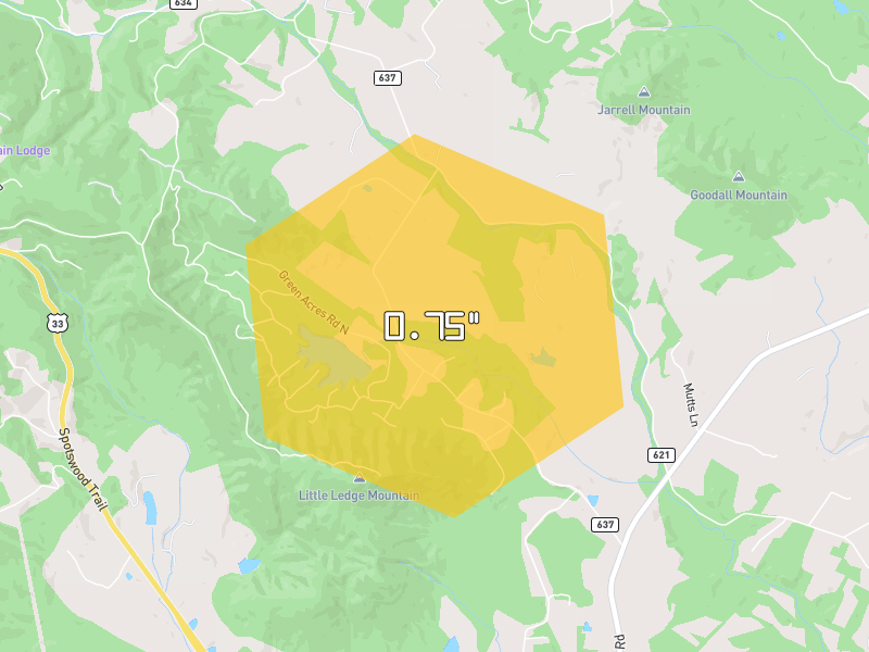 Hail map of Stanardsville, VA on Jul 4, 2026, hail up to 0.75"