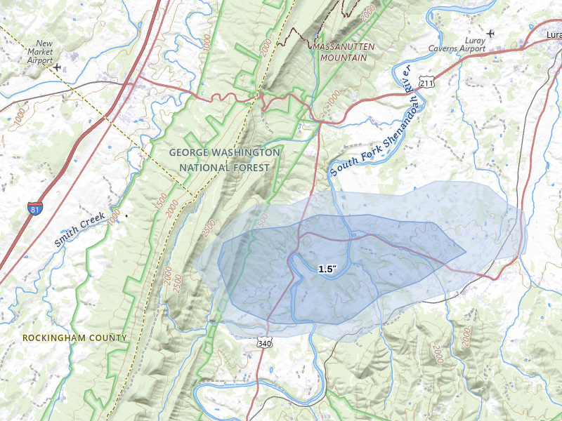 NEXRAD radar-signature map of the hail storm over Stanley, VA on Jul 5, 2026