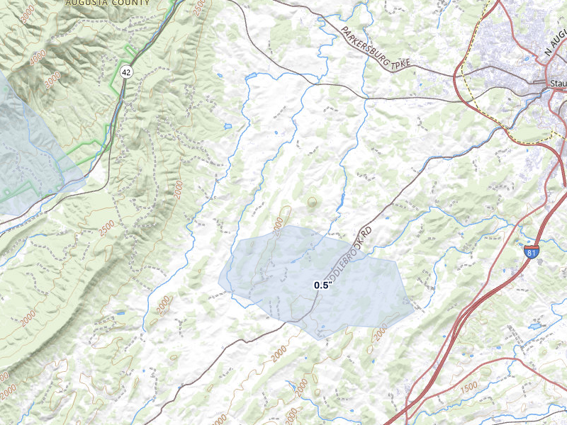 NEXRAD radar-signature map of the hail over Staunton, VA