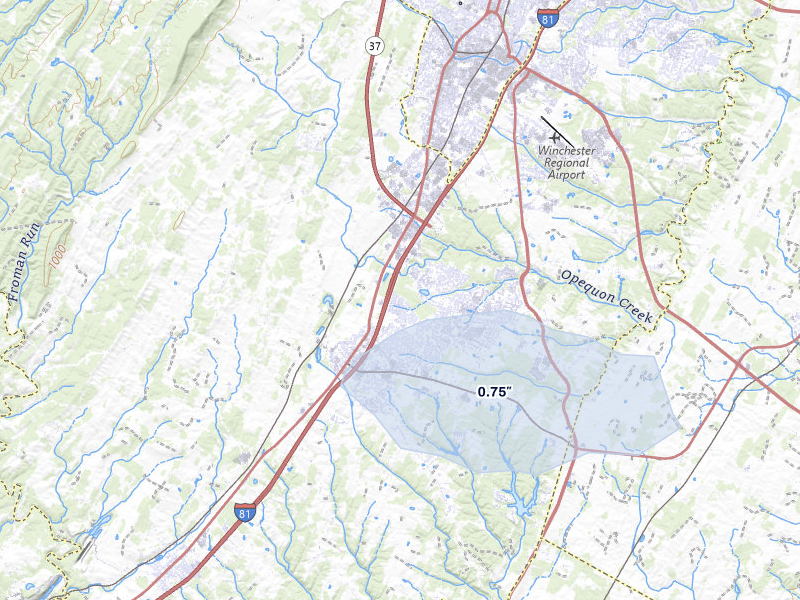 NEXRAD radar-signature map of the hail storm over Stephens City, VA on May 27, 2026