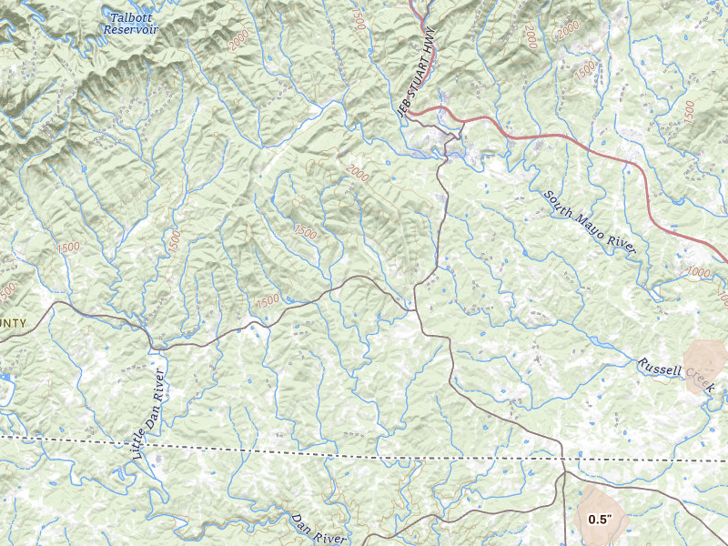 Radar-estimated hail-size map of the storm over Stuart, VA on Jul 4, 2026