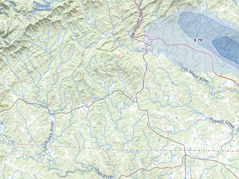 NEXRAD radar-signature map of the hail storm over Stuart, VA on Jul 28, 2026