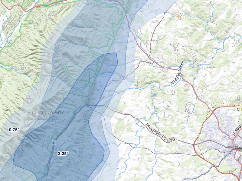 NEXRAD radar-signature map of the hail over Swoope, VA