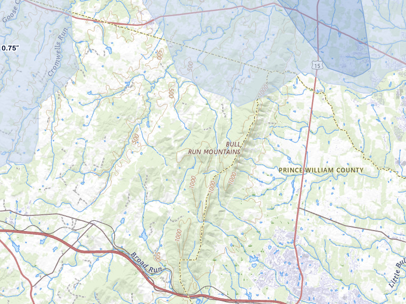 NEXRAD radar-signature map of the hail storm over The Plains, VA on Aug 10, 2026