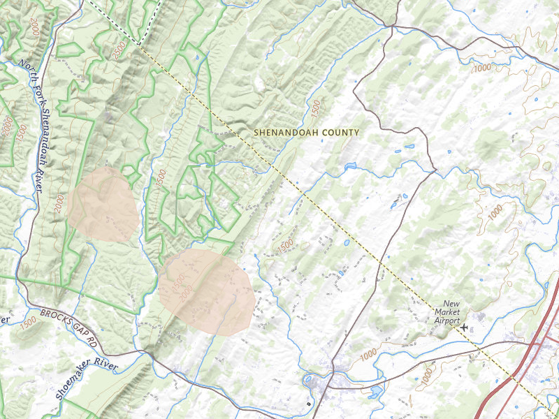 Radar-estimated hail-size map of the storm over Timberville, VA on Sep 2, 2026