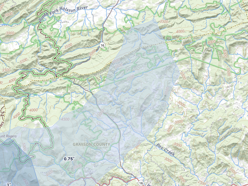 NEXRAD radar-signature map of the hail storm over Troutdale, VA on Apr 1, 2026